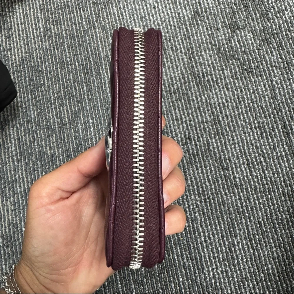 Chanel Dark Burgundy Quilted Wallet Coin Purse with Zip around  CC logo
